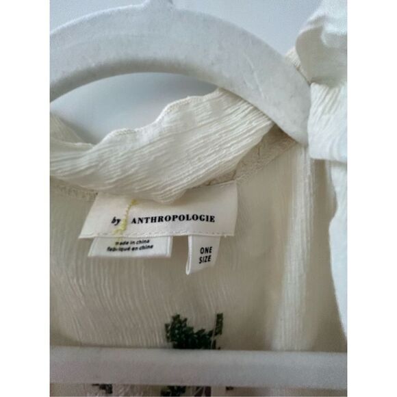 Anthropologie Embroidered Floral Ruffle-Hem Duster Womens Neutral One Size - Picture 10 of 11